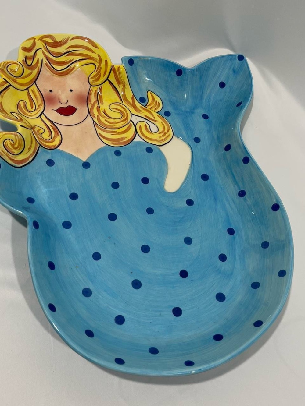 BECCA Blue Polka Dot Mermaid Ceramic Platter